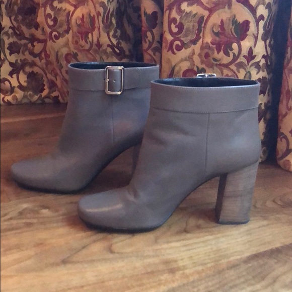 Prada Gray Leather Block-Heeled, Buckled Bootie.  Size 38-1/2 - Picture 2 of 10